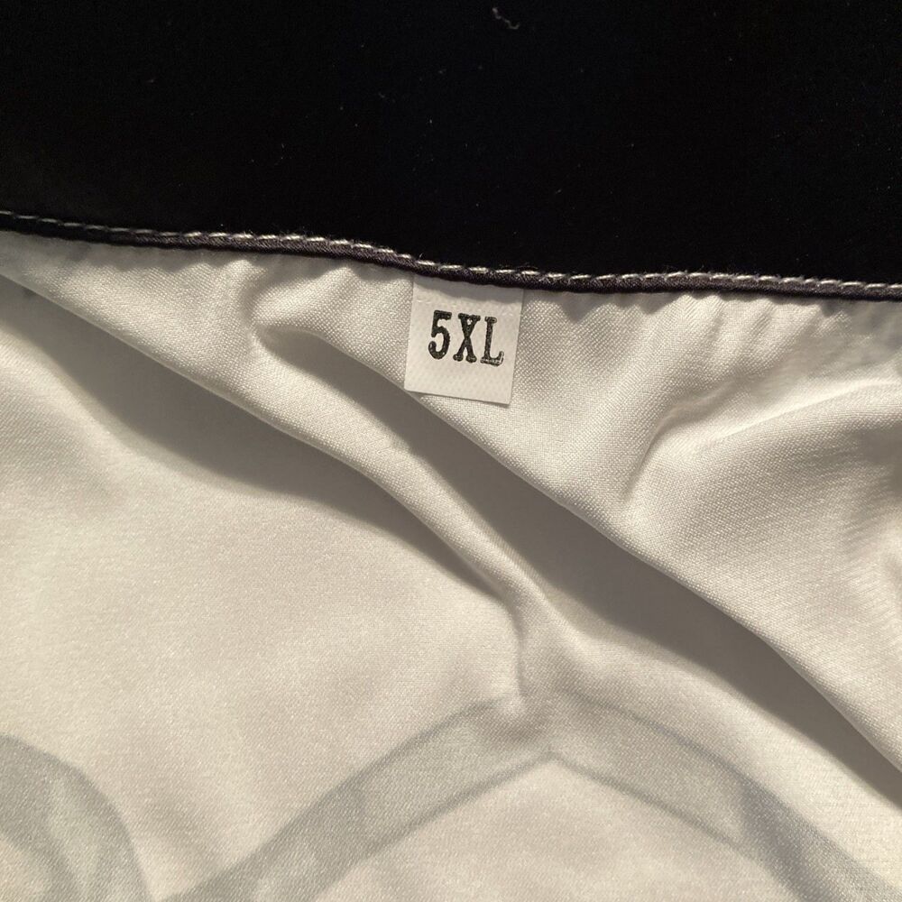Custom Made Silk Like Lounge Shirt Size 5XL Geometric Design White/Black Classic - Picture 6 of 7